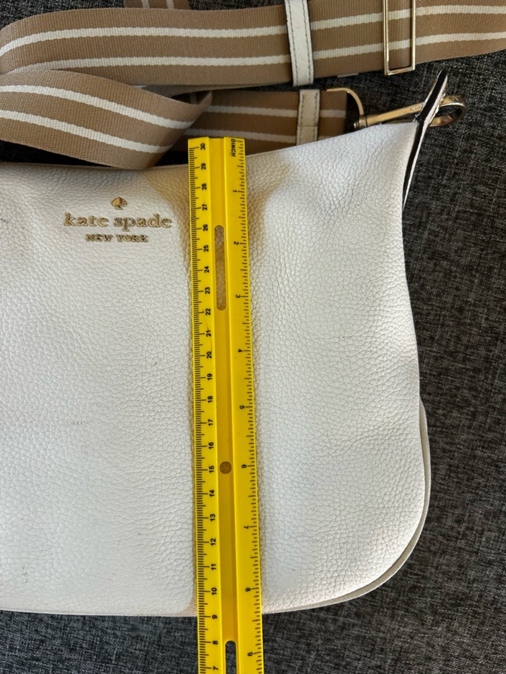 kate spade Soft White Pebbled Leather Cross-body Bag with Gold Logo